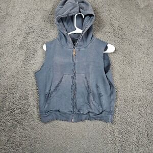 Tee Lab Distressed Sleeveless Hoodie Full‎ Zip Gray Grunge Athleisure X-Small